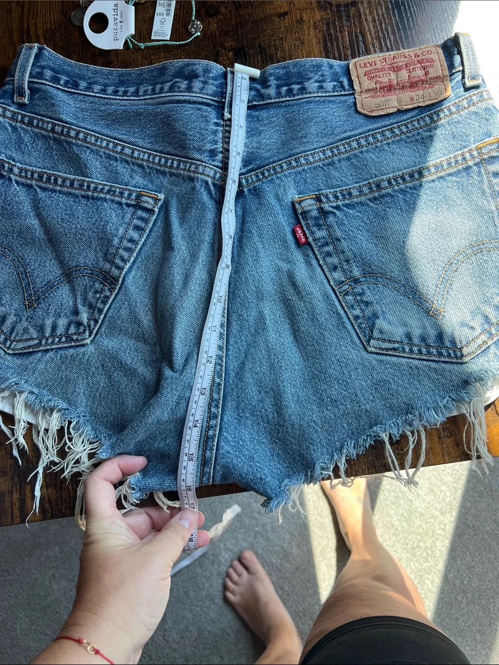 Levi's Medium Blue Distressed Cutoff Denim Shorts